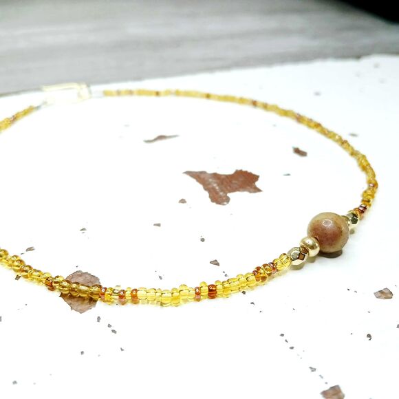 Dainty Amazonite Gemstone Beaded Choker Necklace, Minimalist Crystal Jewelry 13" - Picture 1 of 5